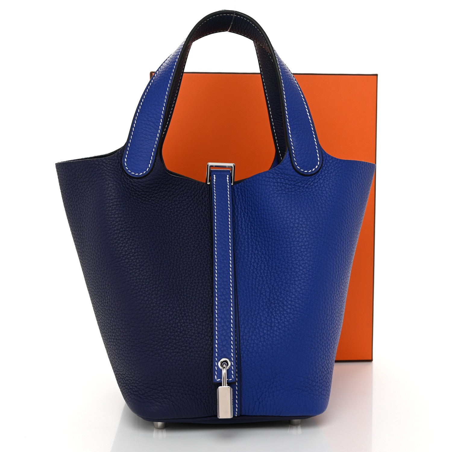 Hermes Taurillon Clemence Casaque Picotin Lock 18 PM Bleu Electrique Bleu Encre 11 of 11