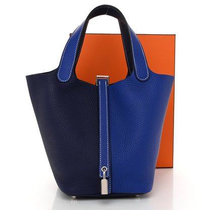 Hermes Taurillon Clemence Casaque Picotin Lock 18 PM Bleu Electrique Bleu Encre 11 of 11