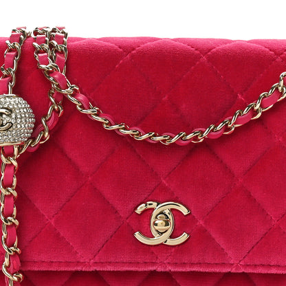 Chanel Velvet Quilted Pearl Crush Wallet On Chain WOC Pink 8 of 10