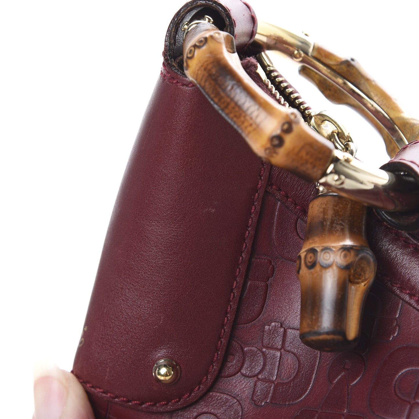 Calfskin Horsebit Bamboo Ring Hobo Red