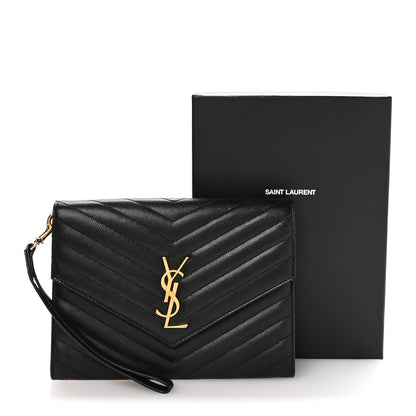 Saint Laurent Grain De Poudre Matelasse Chevron Monogram Envelope Clutch Black 8 of 8