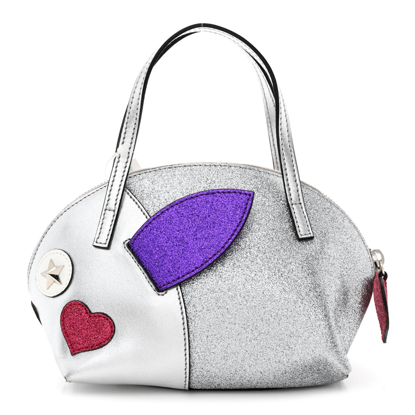 Metallic Calfskin Glitter Childrens Rabbit Top Handle Bag Silver