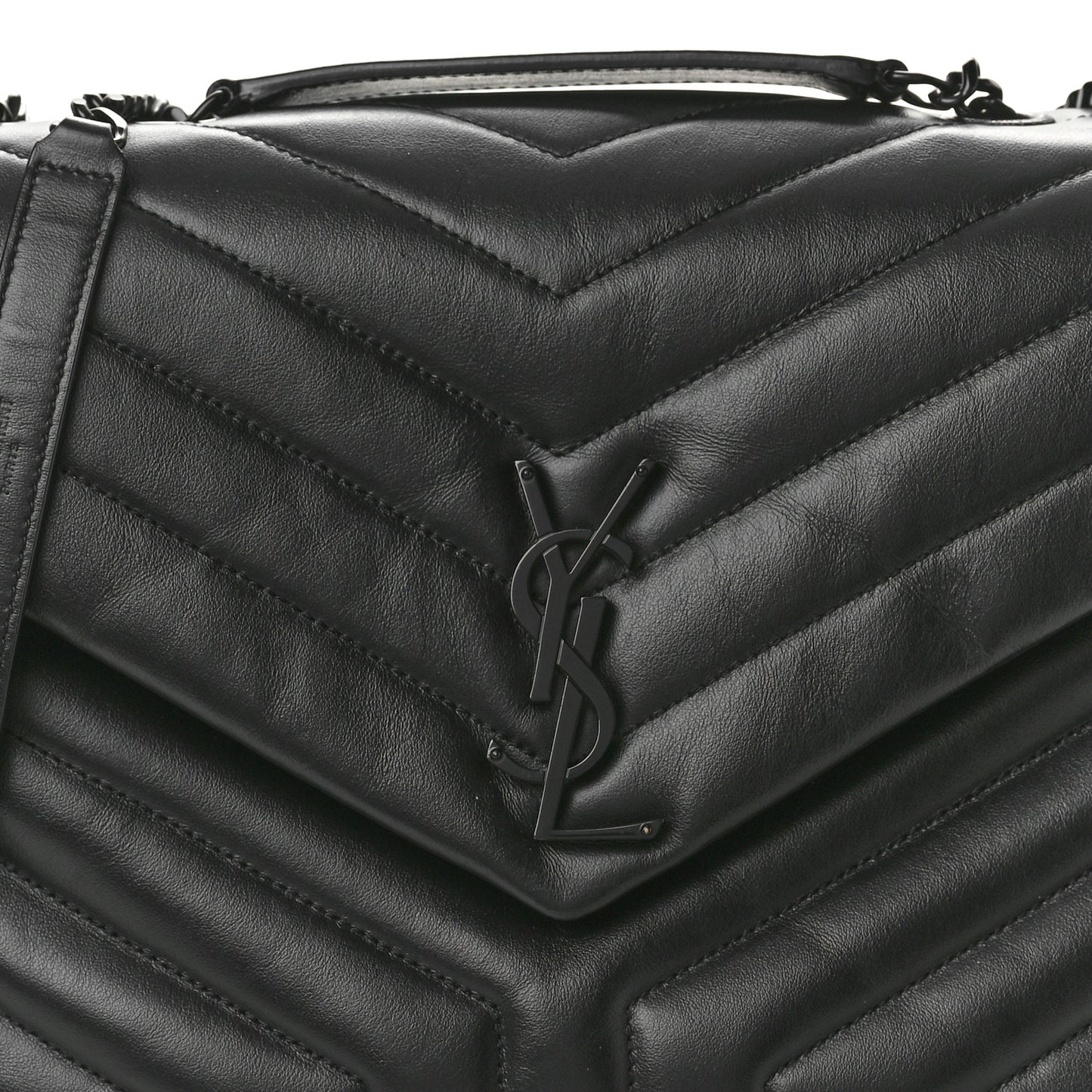 Calfskin Y Quilted Monogram Monochrome Medium Loulou Chain Satchel Black