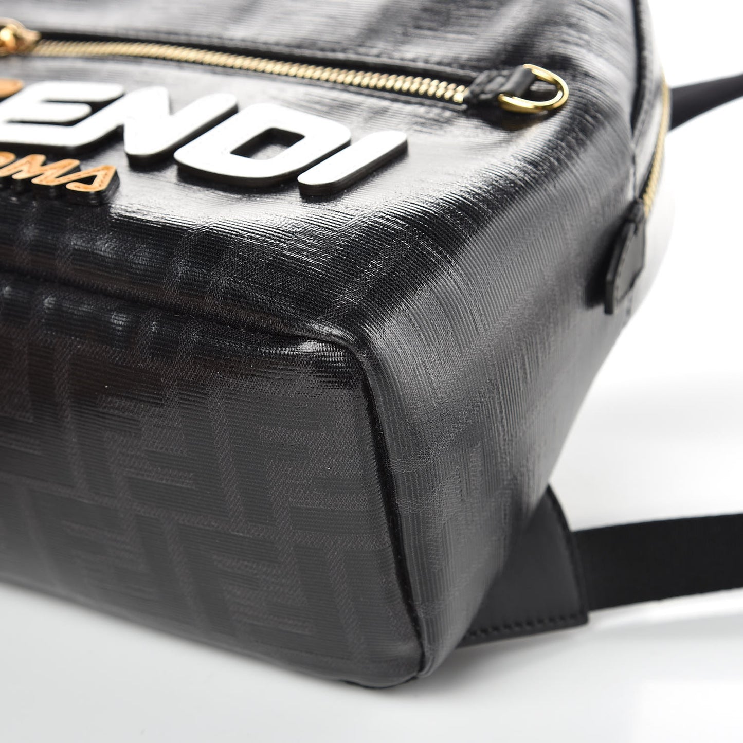 X FILA Glazed Fabric Vitello Century FF 1974 Mania Mini Backpack Black White