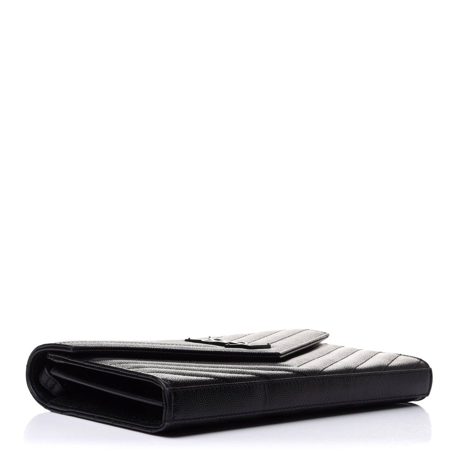 Saint Laurent Grain De Poudre Matelasse Chevron Monogram Chain Wallet Black 4 of 13