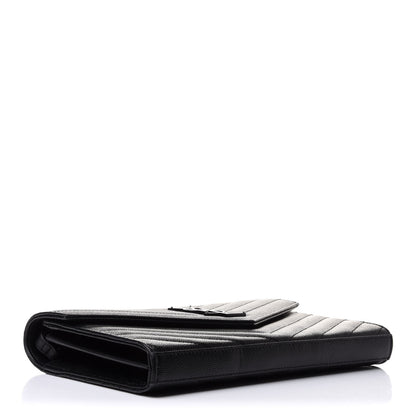 Saint Laurent Grain De Poudre Matelasse Chevron Monogram Chain Wallet Black 4 of 13