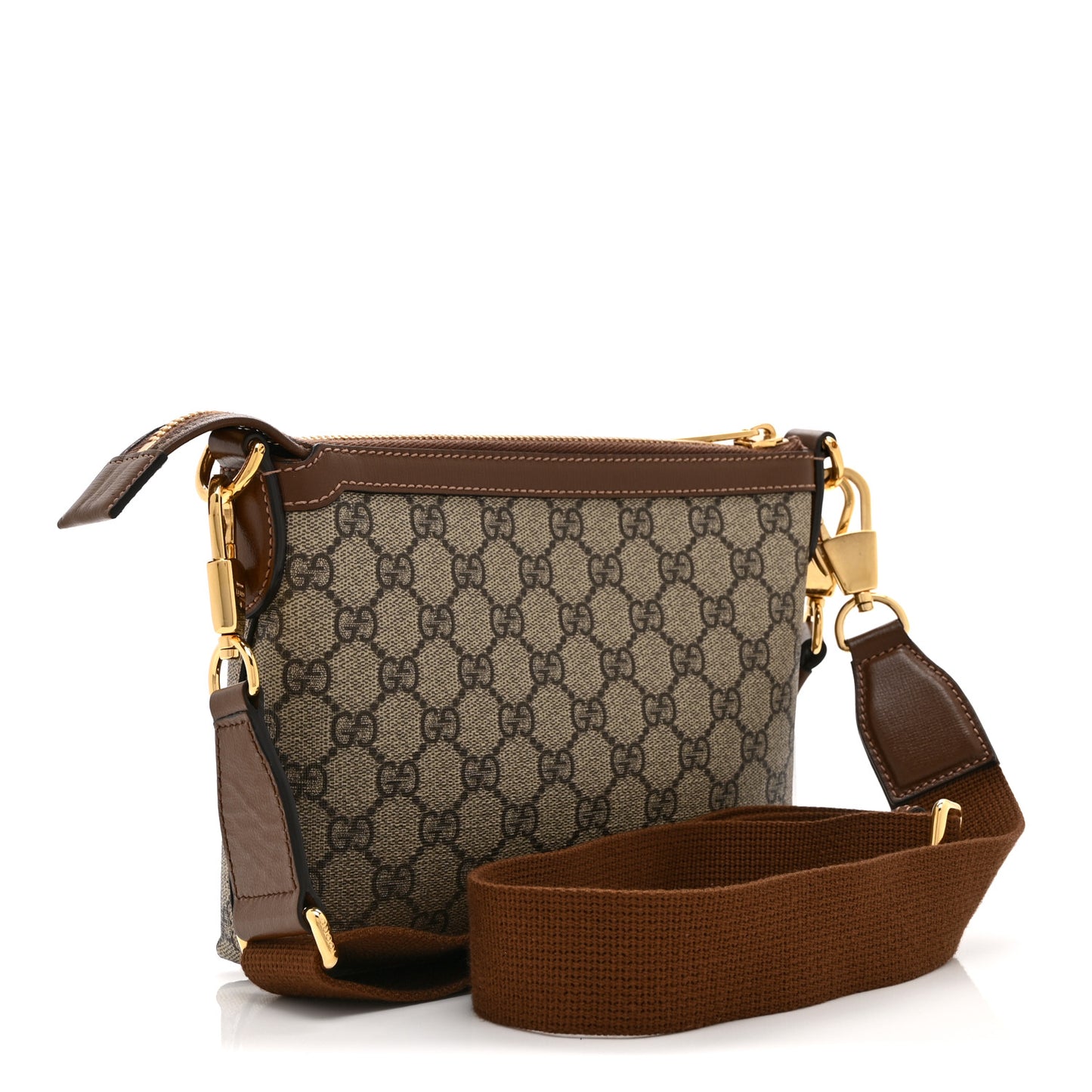 GG Supreme Monogram Azalea Calfskin Small Retro Interlocking G Wristlet Messenger Bag Beige Ebony Brown Sugar