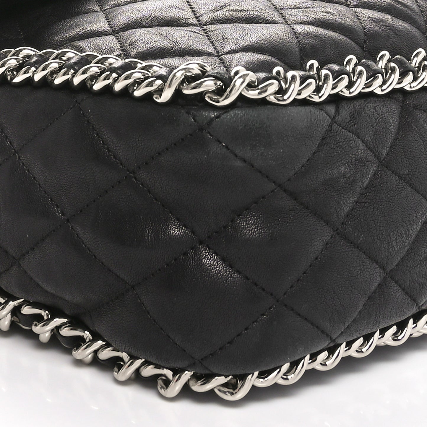 Washed Lambskin Quilted Maxi Chain Around Flap Black