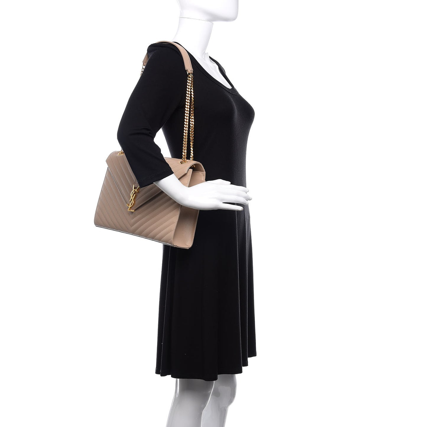 Grain De Poudre Matelasse Chevron Large Monogram Satchel Dark Beige