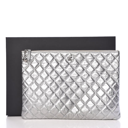 Chanel Metallic Calfskin Quilted Large Cosmo Cosmetic Case Silver 10 of 10