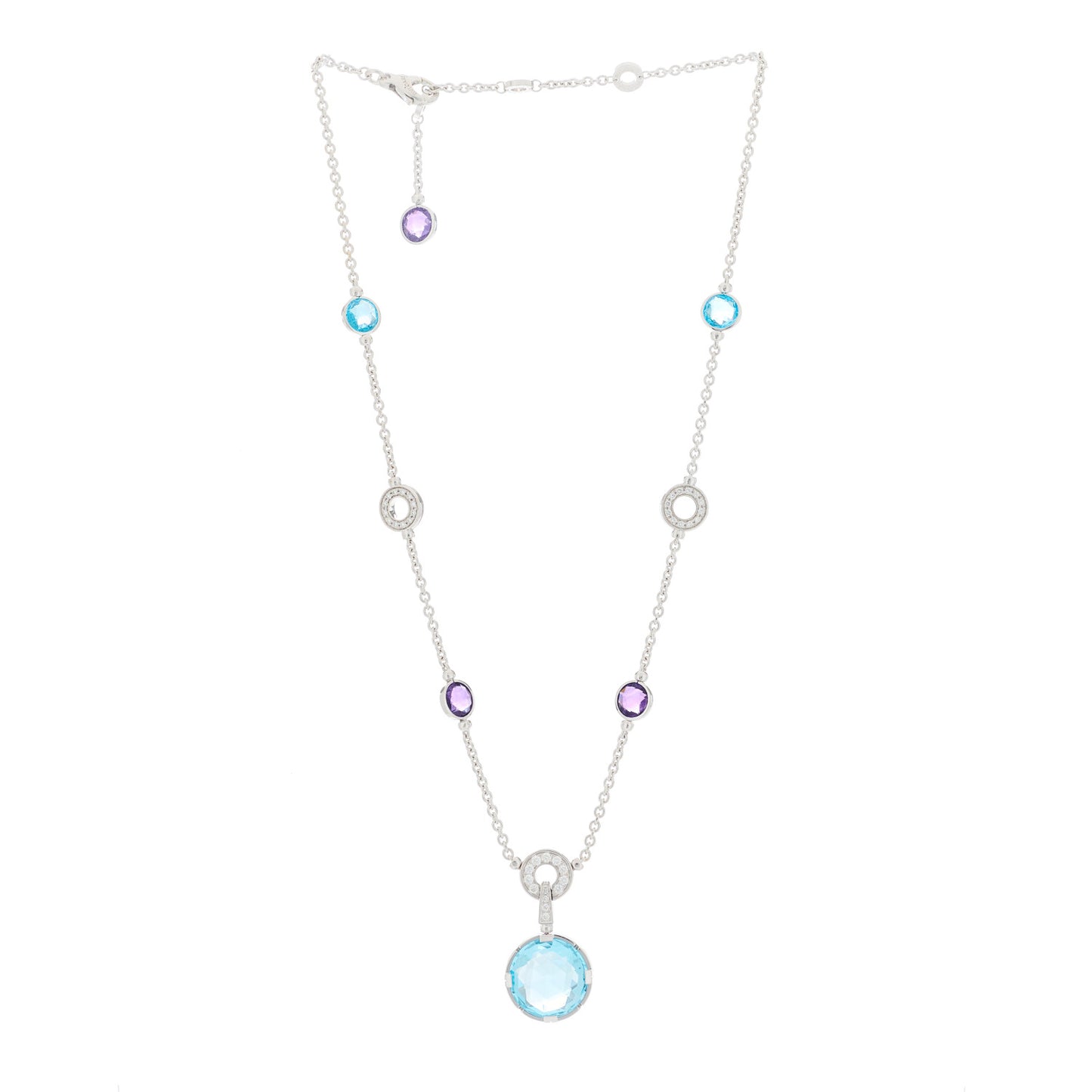 18K White Gold Diamond Blue Topaz Amethyst Parentesi Necklace