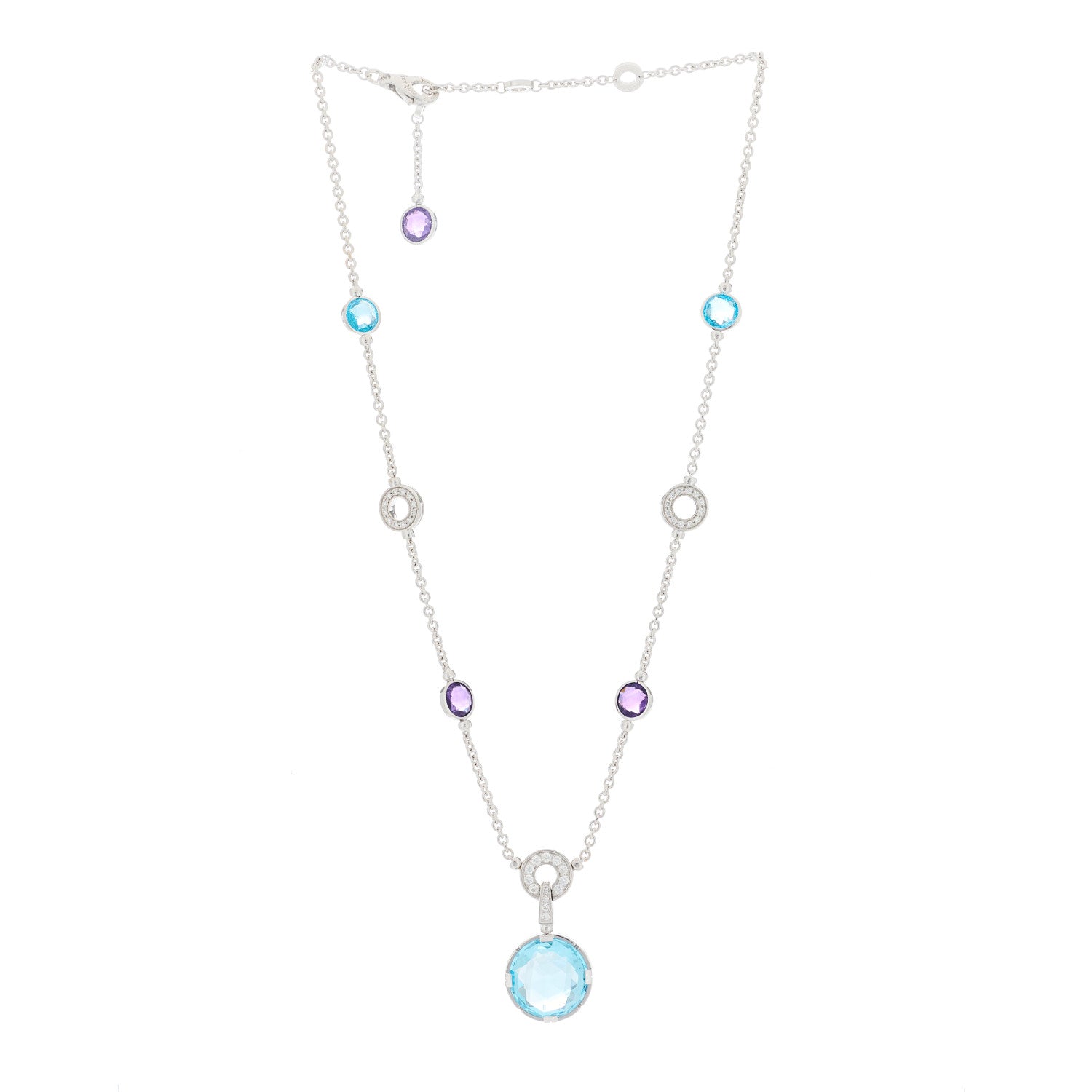 Bulgari 18K White Gold Diamond Blue Topaz Amethyst Parentesi Necklace 2 of 6