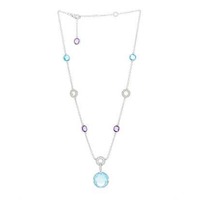 Bulgari 18K White Gold Diamond Blue Topaz Amethyst Parentesi Necklace 2 of 6