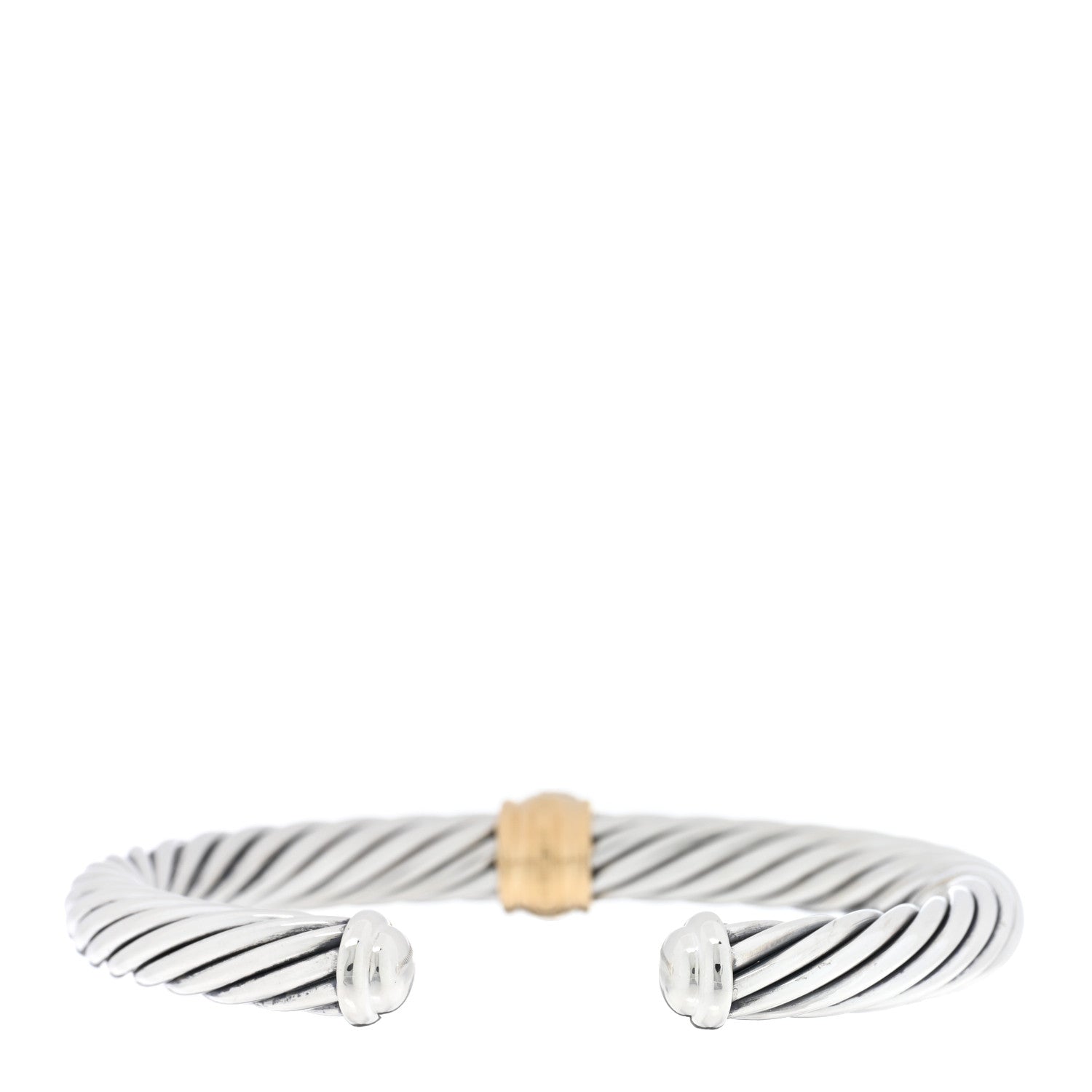 David Yurman DAVID YURMAN Sterling Silver 18K Yellow Gold Diamond 7mm Cable Classics Station Bracelet 2 of 4