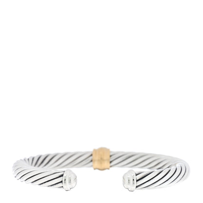 David Yurman DAVID YURMAN Sterling Silver 18K Yellow Gold Diamond 7mm Cable Classics Station Bracelet 2 of 4