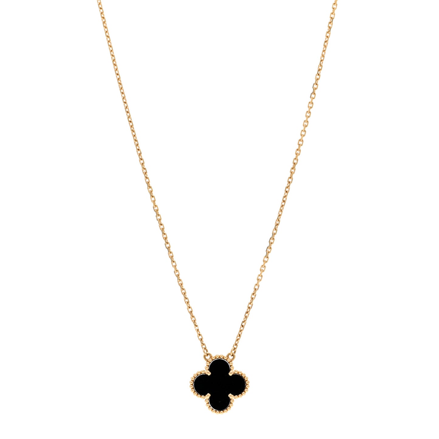 VAN CLEEF & ARPELS 18K Yellow Gold Black Onyx Vintage Alhambra Pendant Necklace
