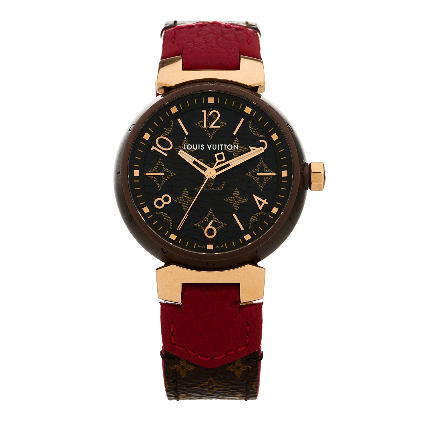 Louis Vuitton Stainless Steel 18K Rose Gold Monogram 34mm Tambour Quartz Watch Brown 1 of 5