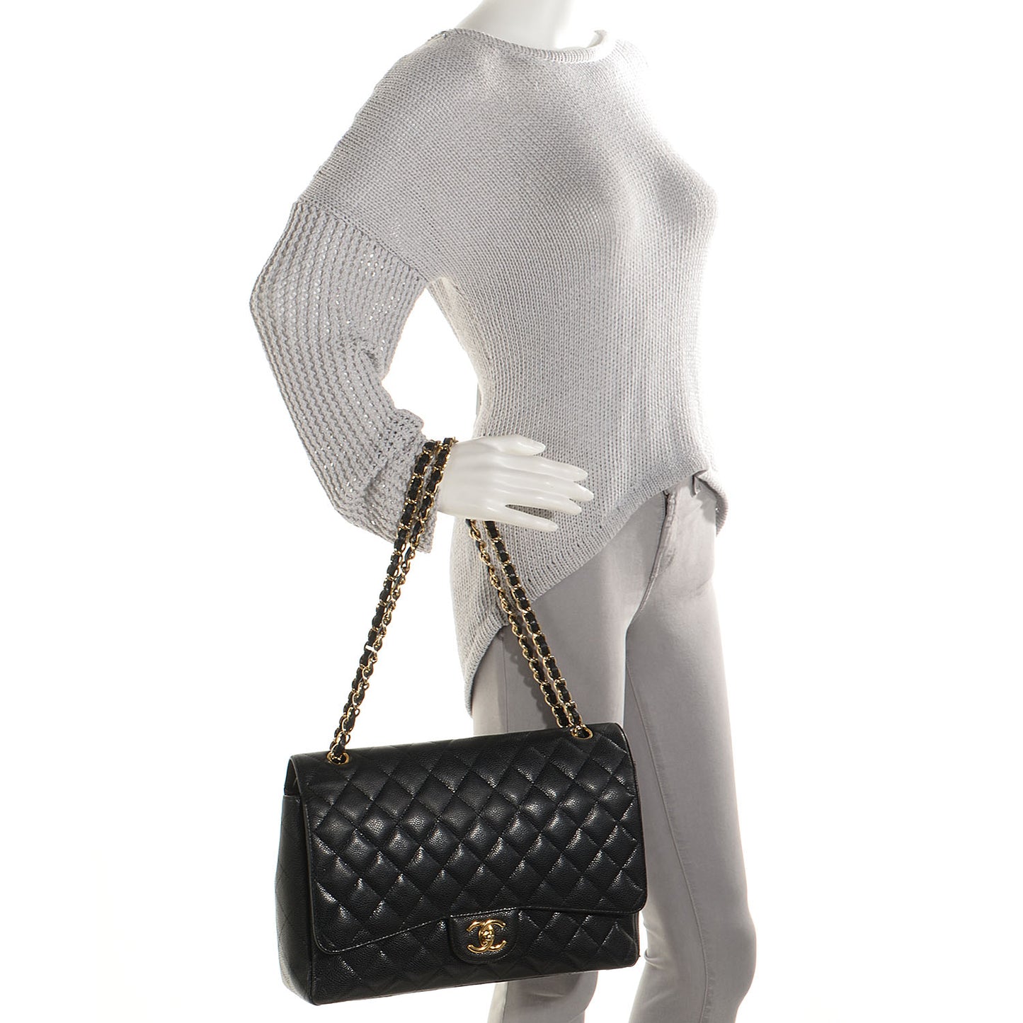 Caviar Quilted Maxi Double Flap Black