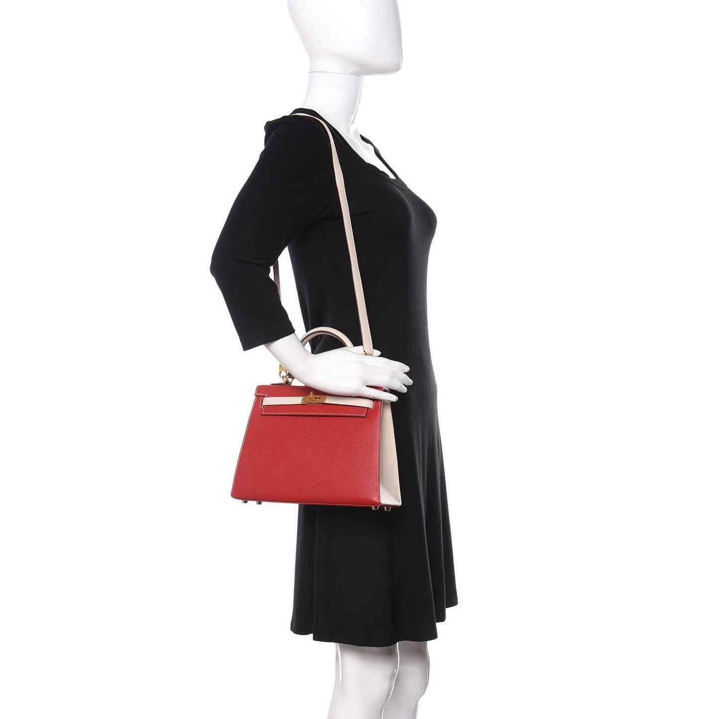 Epsom Bi-Color Horseshoe Kelly Sellier 25 Craie Rouge De Coeur