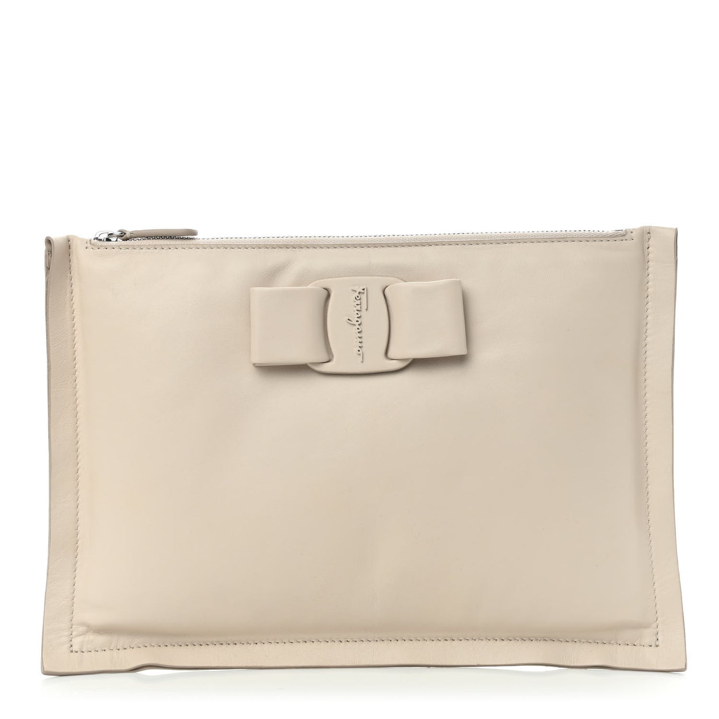 Calfskin Small Viva Bow Clutch Bone