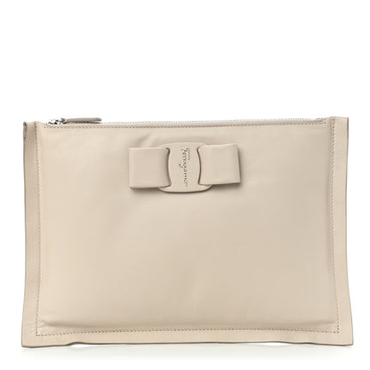 Salvatore Ferragamo Calfskin Small Viva Bow Clutch Bone 1 of 5