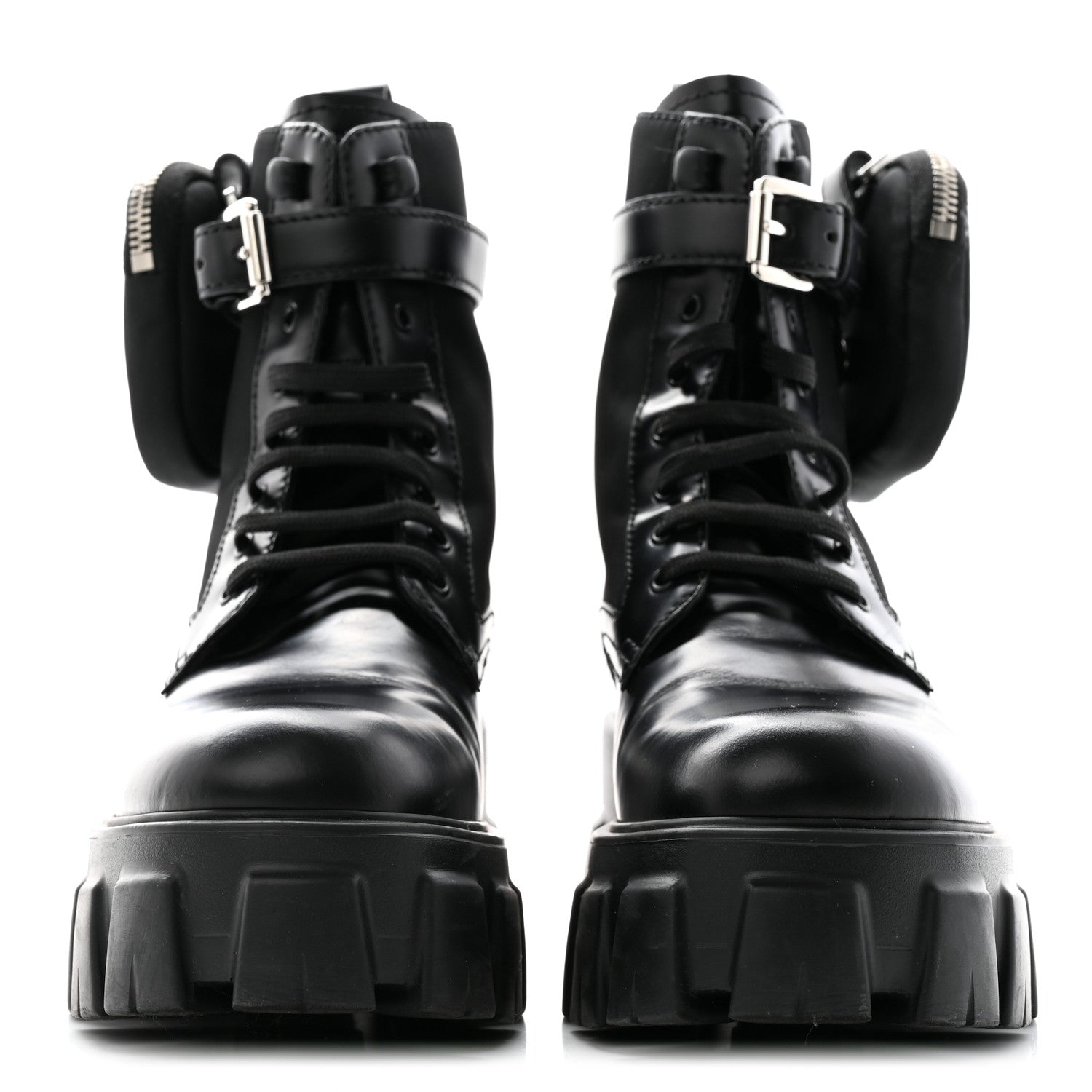 Prada Spazzolato Rois Re-Nylon Metal Triangle Logo Monolith Pouch Pocket 55mm Boots 36 Black 2 of 15