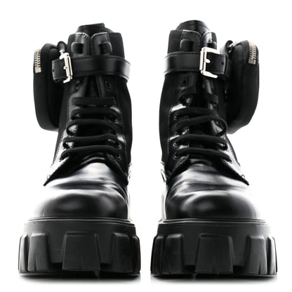 Prada Spazzolato Rois Re-Nylon Metal Triangle Logo Monolith Pouch Pocket 55mm Boots 36 Black 2 of 15