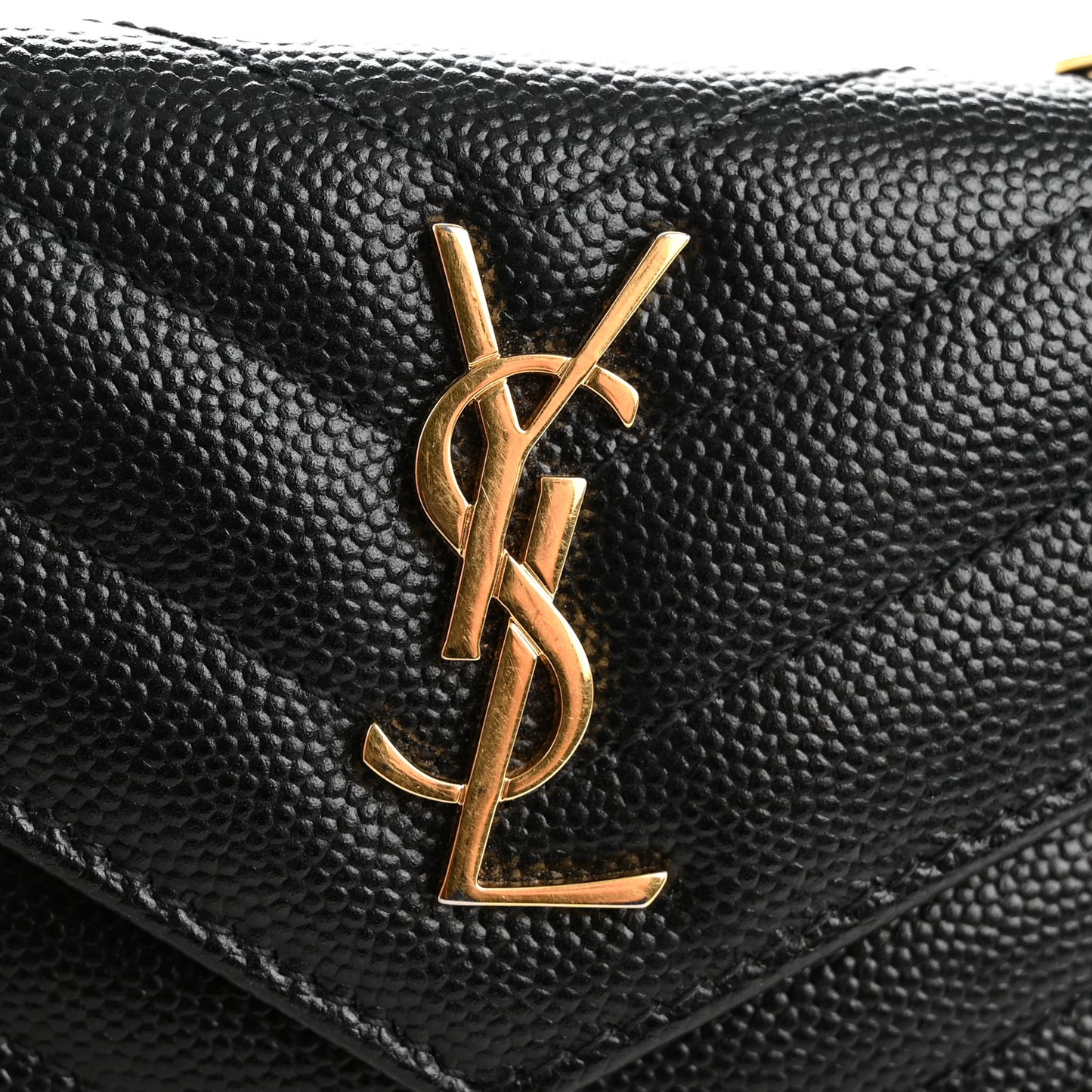 Grain De Poudre Matelasse Chevron Monogram Compact Wallet Black