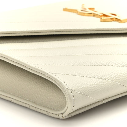 Saint Laurent Grain De Poudre Matelasse Chevron Monogram Envelope Clutch Blanc Vintage 8 of 9