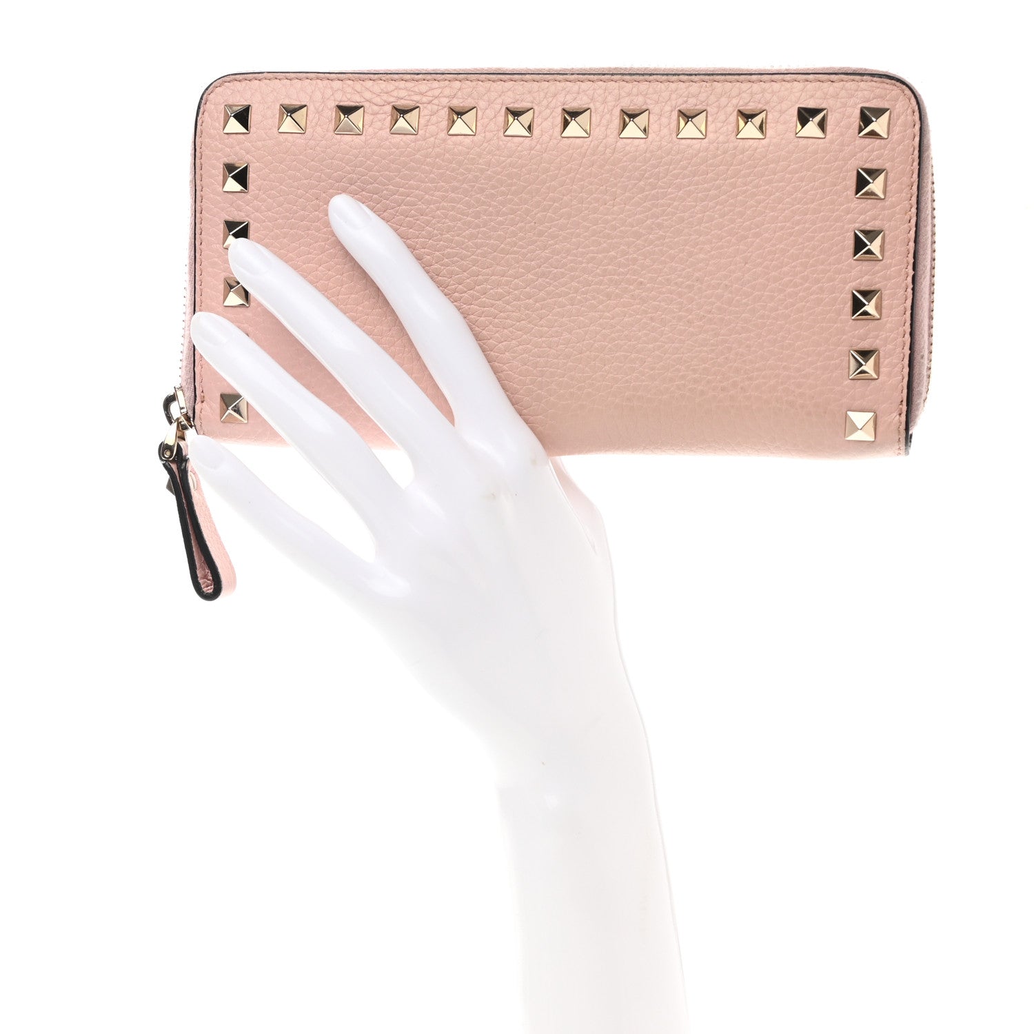 Valentino Garavani Pebbled Calfskin Rockstud Zip Around Wallet Water Rose 2 of 8