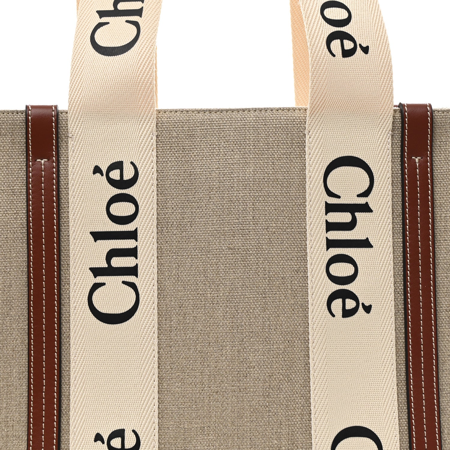 Chloe Cotton Calfskin Medium Woody Ribbon Tote White Brown 8 of 10
