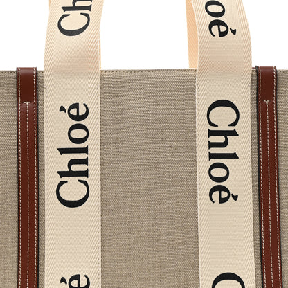 Chloe Cotton Calfskin Medium Woody Ribbon Tote White Brown 8 of 10