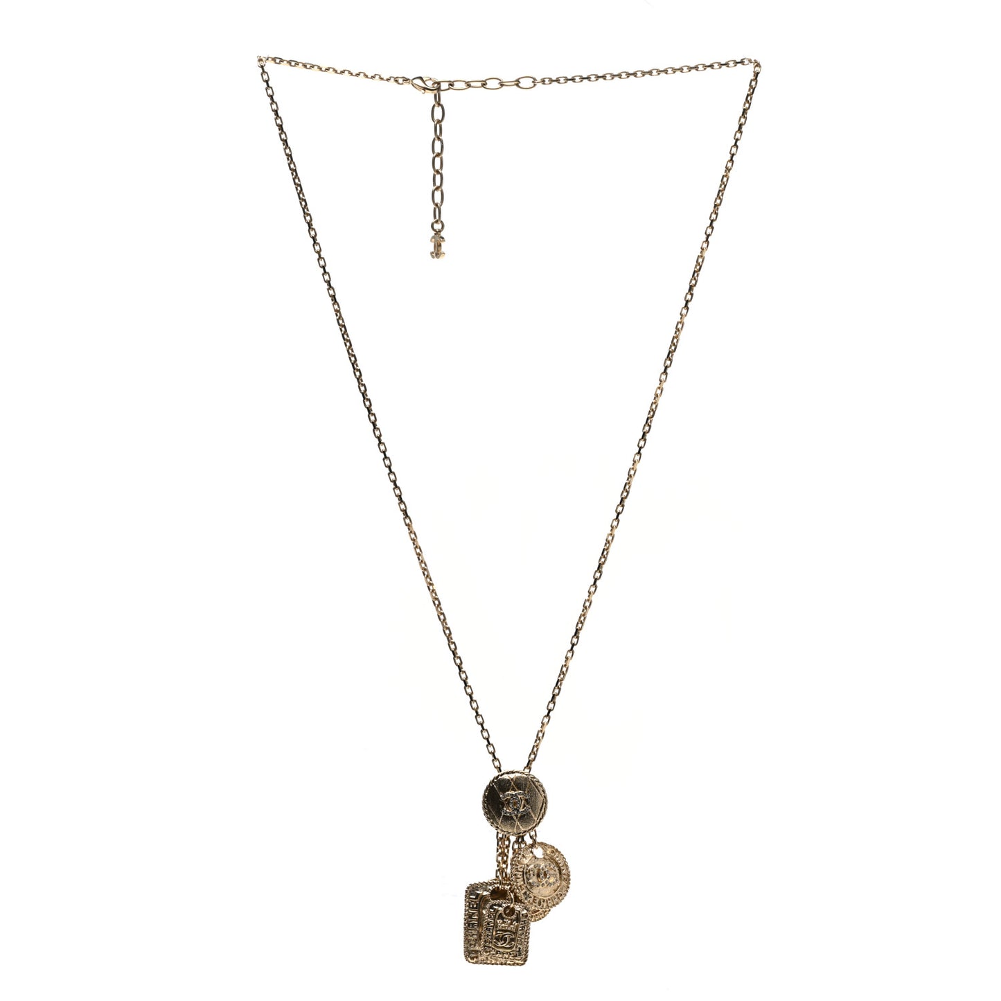 Crystal CC Medallion Charms Necklace Gold