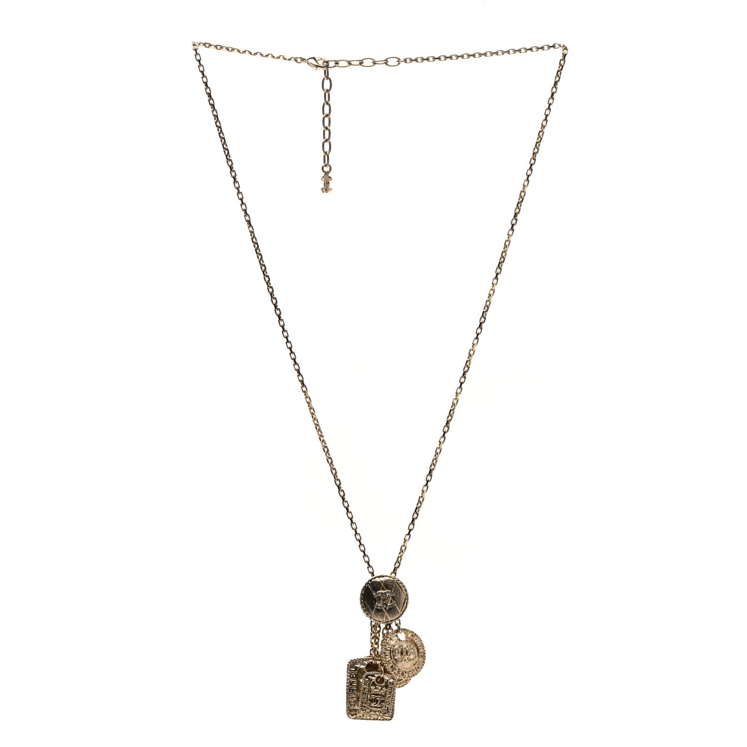 Chanel Crystal CC Medallion Charms Necklace Gold 3 of 6