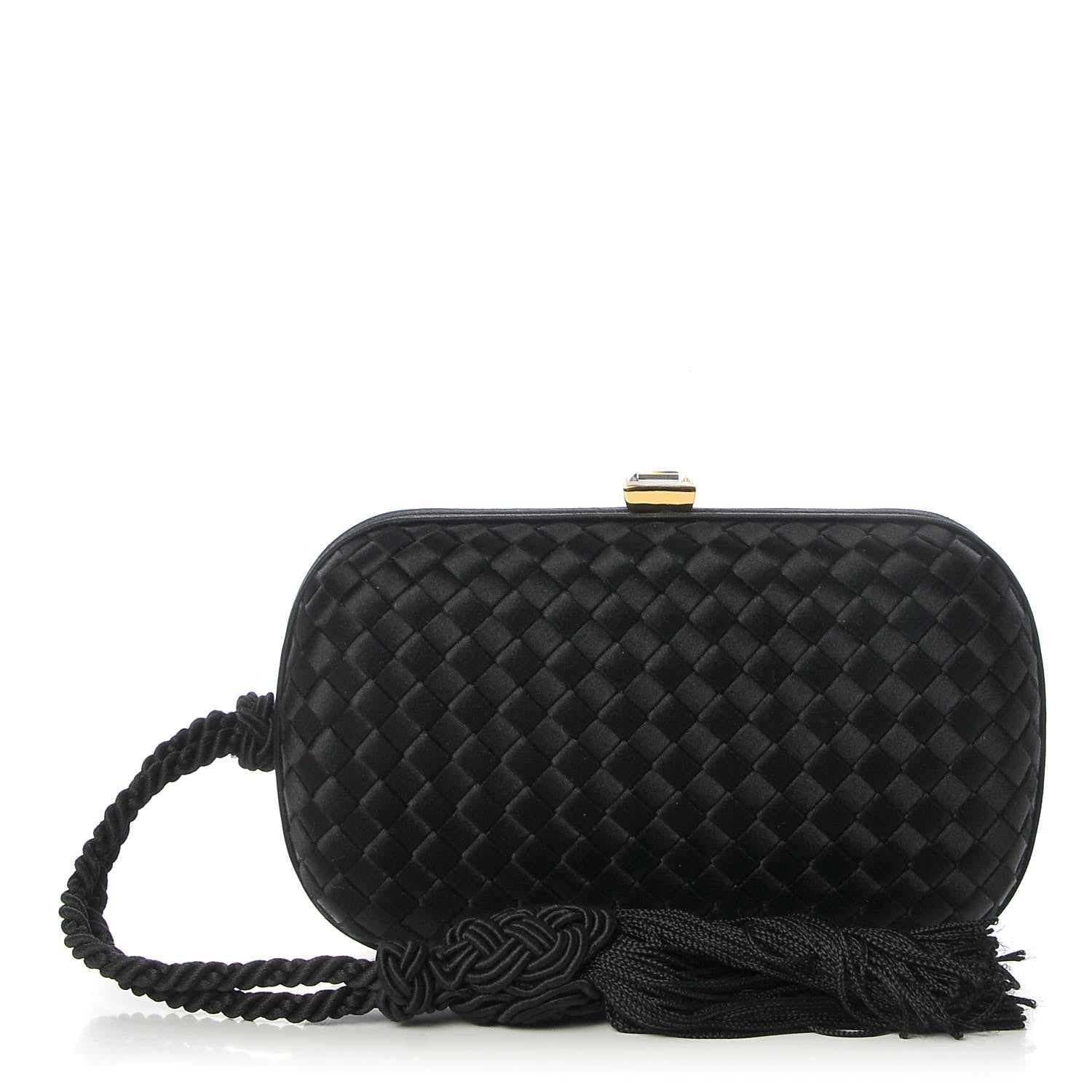 Bottega Veneta Satin Intreccio Evening Clutch Black 1 of 6