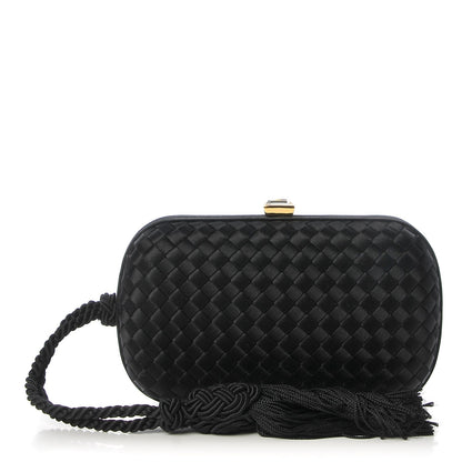 Bottega Veneta Satin Intreccio Evening Clutch Black 1 of 6