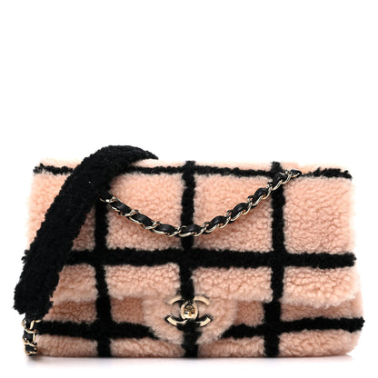 Chanel Shearling Lambskin Large Fluffy Tartan Single Flap Pink Black 1 of 10