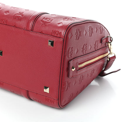 MCM Calfskin Ottomar Monogram Boston Bag Red 9 of 9
