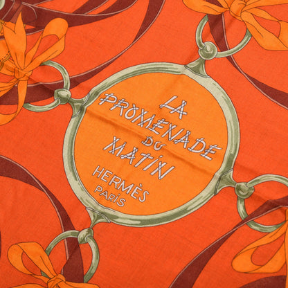 Hermes Cashmere Silk La Promenade Du Matin Shawl 140 Orange Naturel Ocre 3 of 7