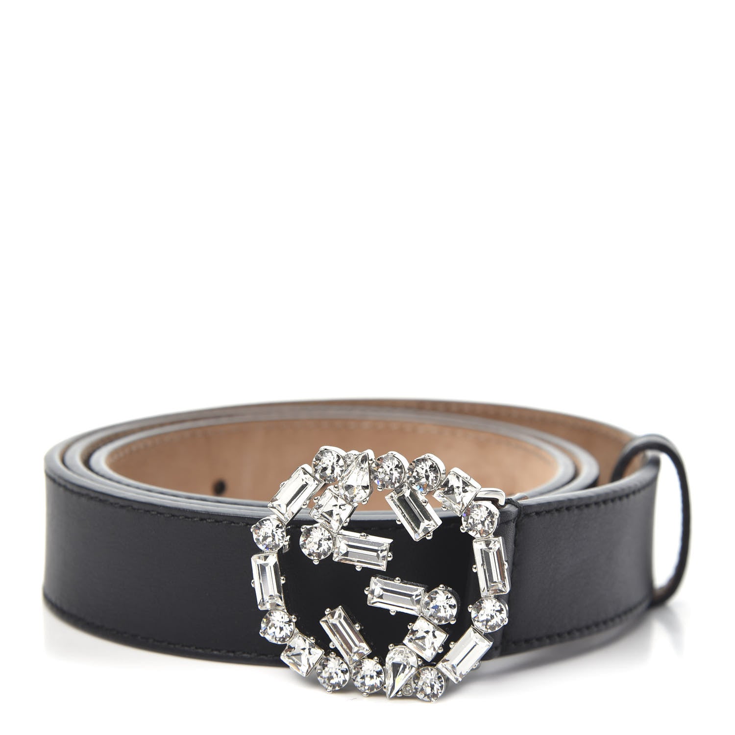 Gucci Calfskin Crystal Interlocking G Belt 90 36 Black 1 of 5