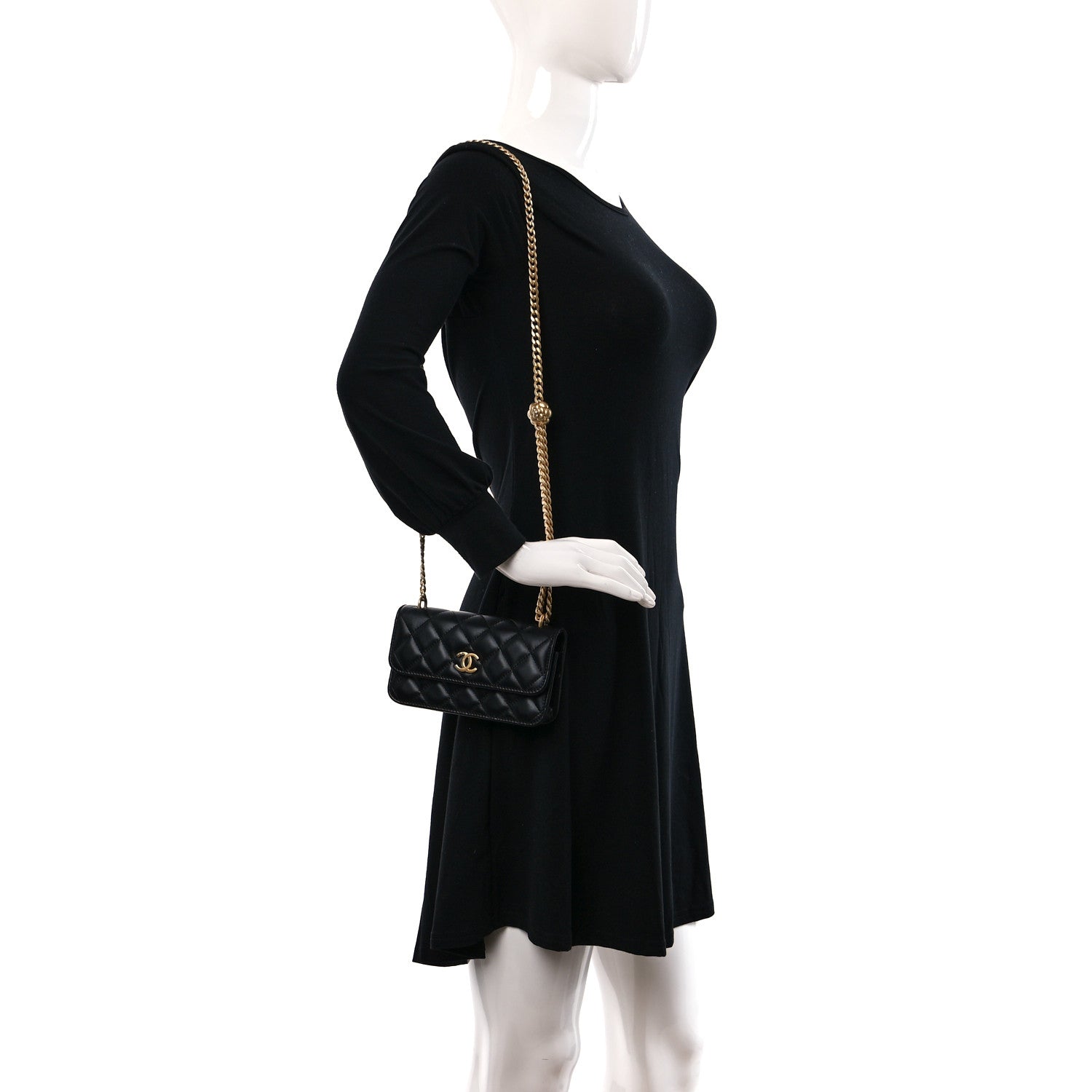 Chanel Lambskin Quilted Sweet Camellia Flap Phone Holder With Chain Black 2 of 13