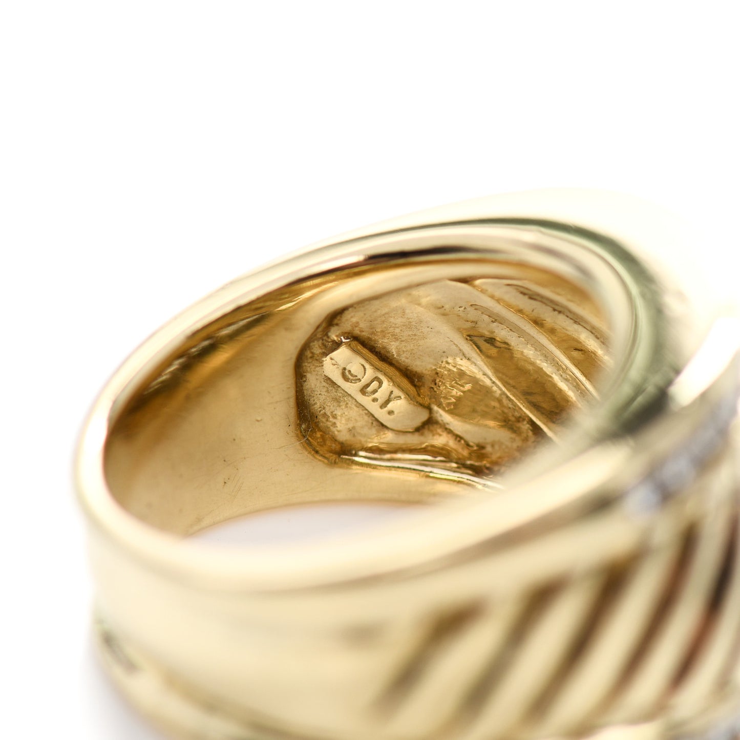 18K Yellow Gold Diamond Cable Cigar Band Ring 54 7