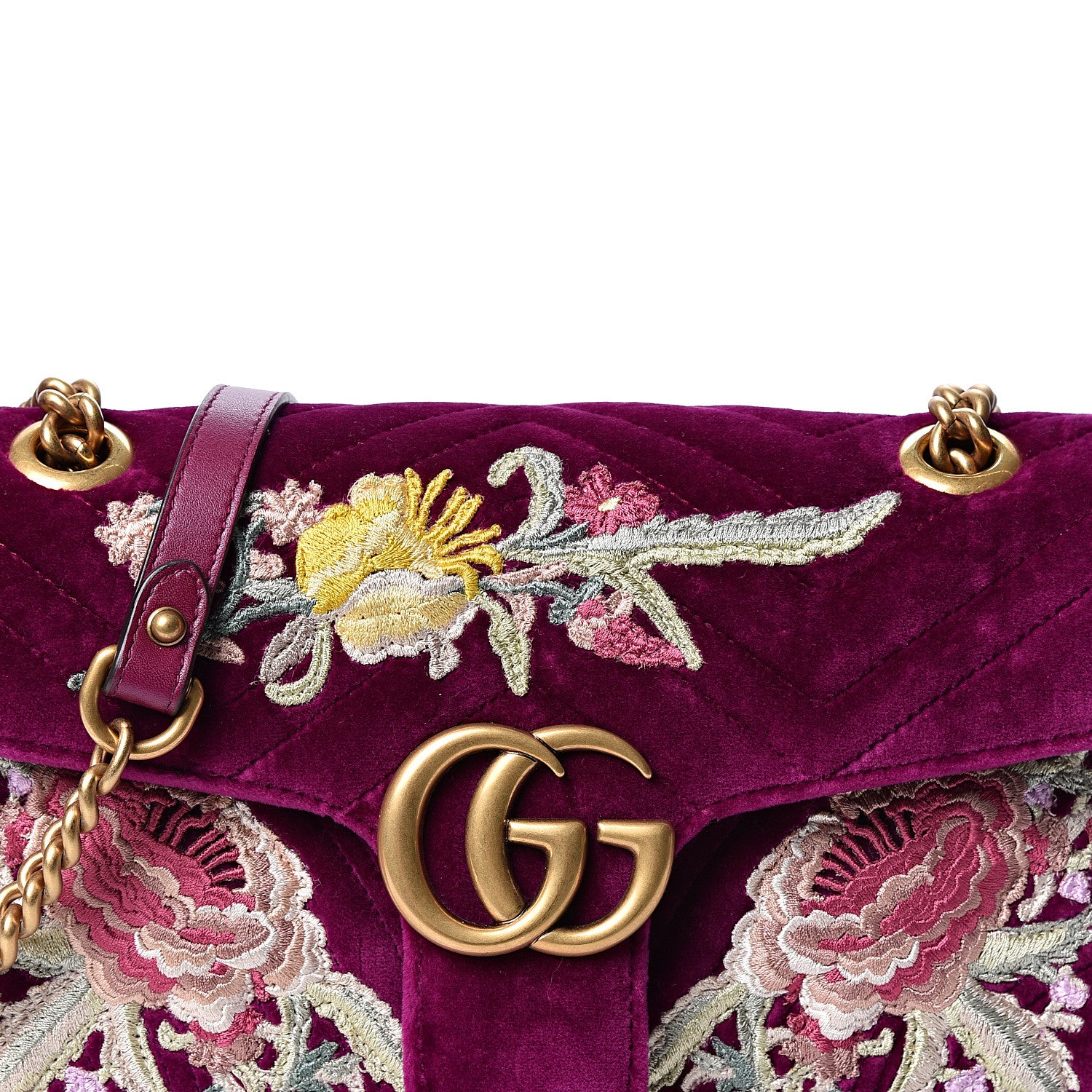 Gucci Velvet Matelasse Embroidered Small GG Marmont Shoulder Bag Fuchsia Violet Cyclamen 9 of 9
