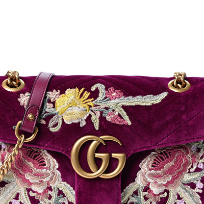 Gucci Velvet Matelasse Embroidered Small GG Marmont Shoulder Bag Fuchsia Violet Cyclamen 9 of 9