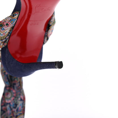 Christian Louboutin Denim Satin Paisley Du Desert 100 Sandals 38.5 Blue 11 of 13