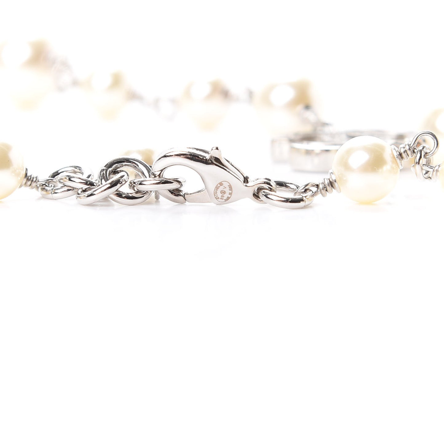 Crystal Pearl CC Long Necklace Silver