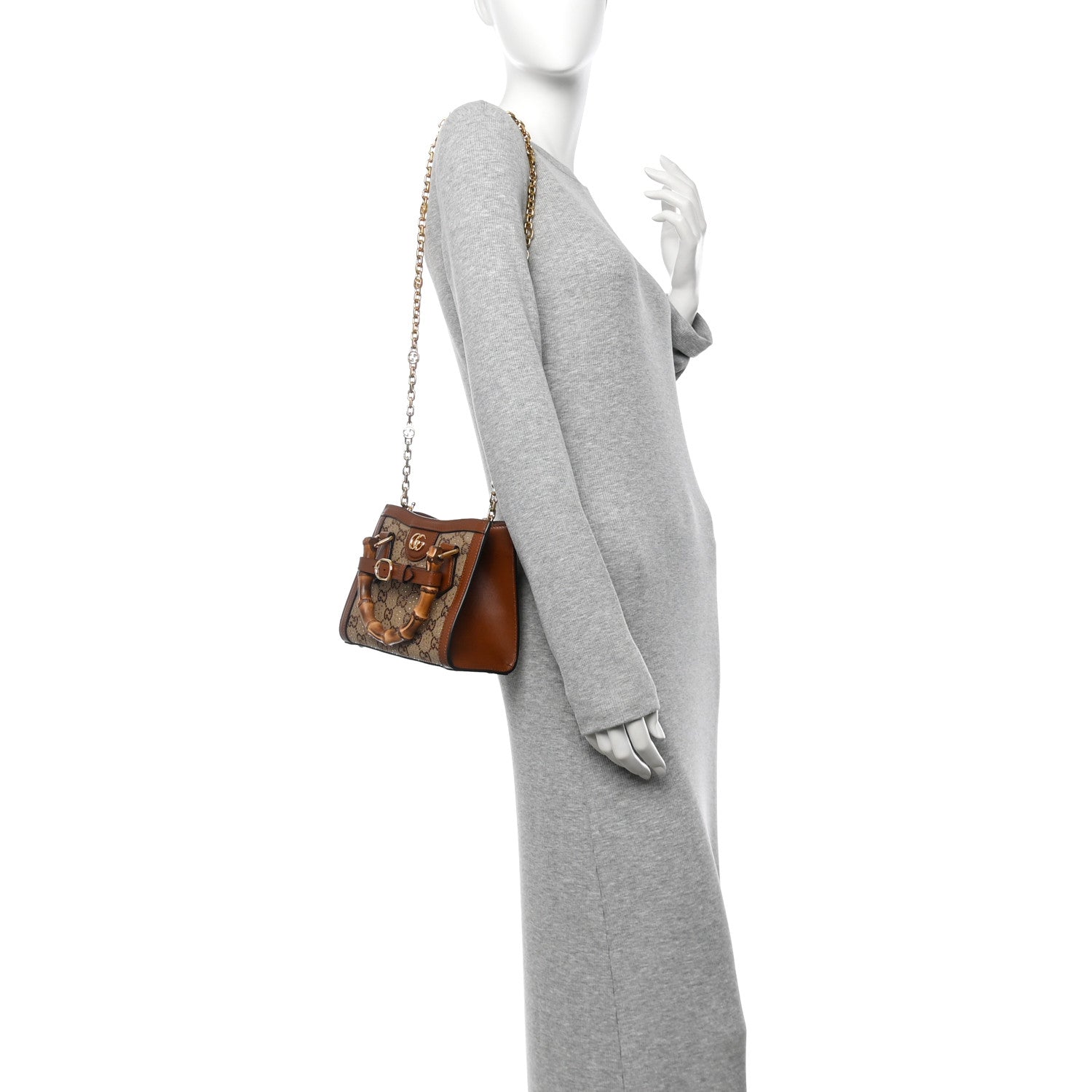 Gucci New Canvas Charisma Calfskin Crystal GG Monogram Mini Diana Tote Bag Camel Ebony 2 of 11