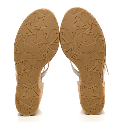 Jimmy Choo Metallic Linen Cork Alanah Wedge Sandals 38 Natural Silver 5 of 7