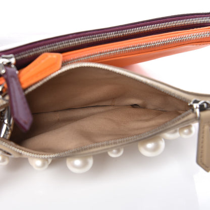Fendi Calfskin Pearl F is Fendi Embellished Triplette Pouch Set Amido Papaya Amarone 8 of 10