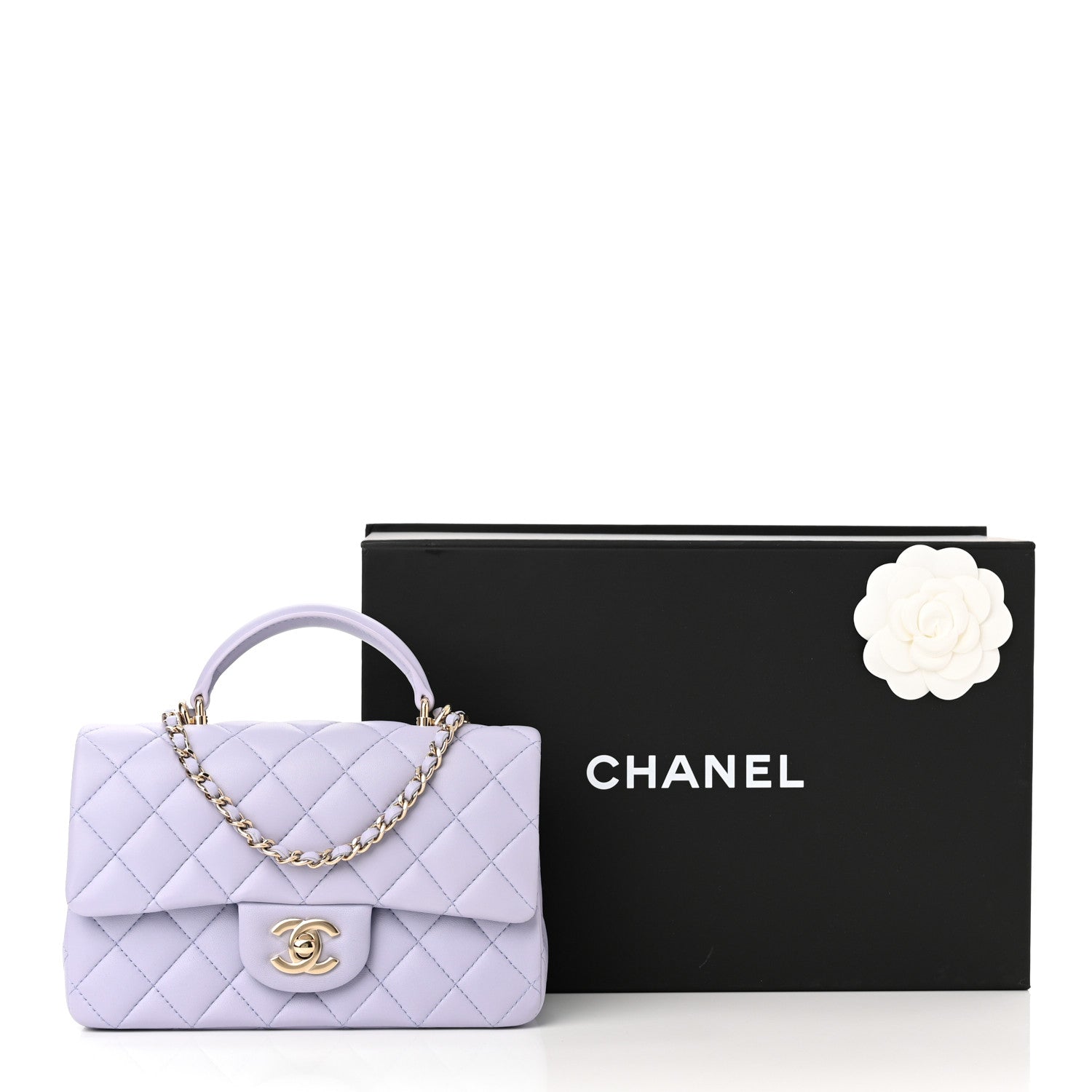 Chanel Lambskin Quilted Mini Top Handle Rectangular Flap Light Purple 10 of 10